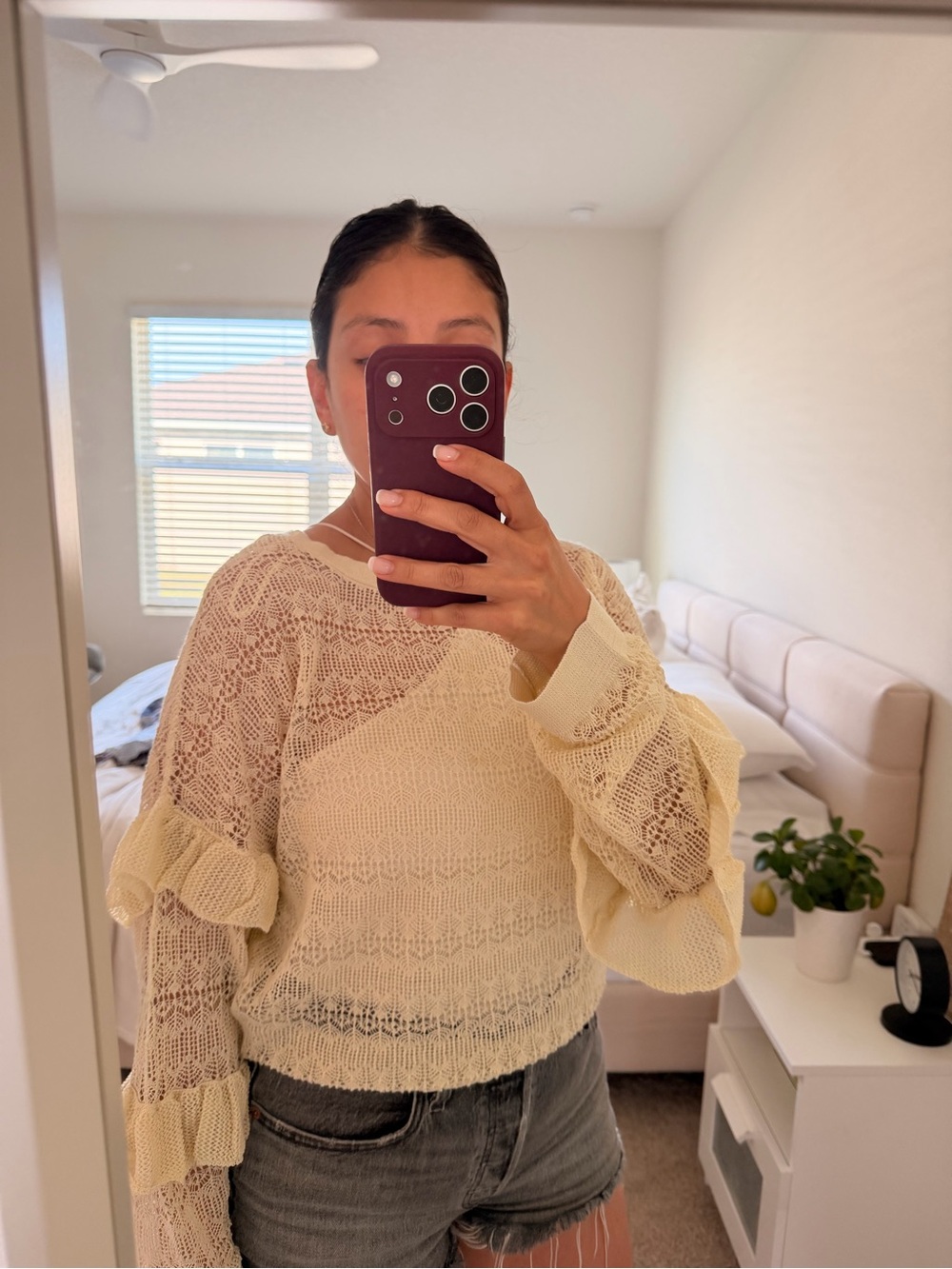 Anthropologie Soft Cream Open-Knit Lace Sweater